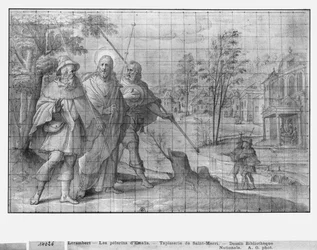 Leven van Christus, Christus op weg naar Emmaüs, voorbereidende studie van tapijtkarton voor de Kerk Saint-Merri in Parijs, ca. 1585-90